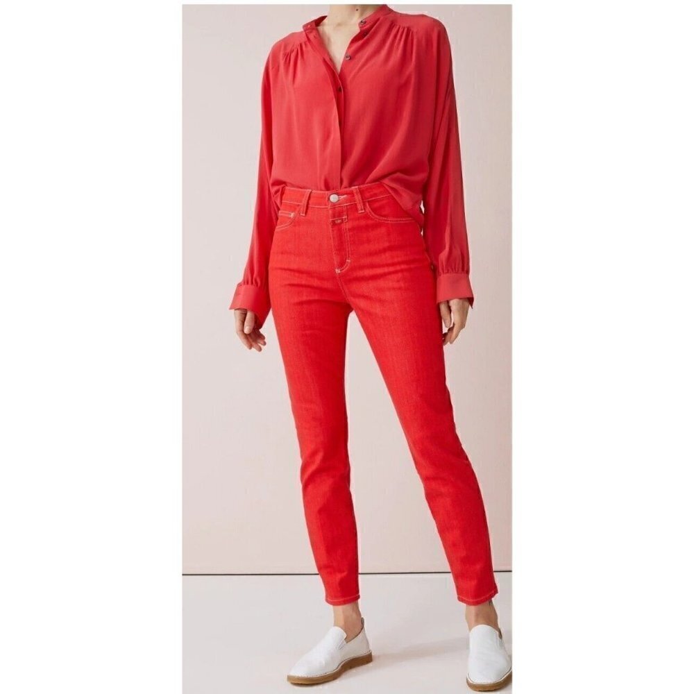 NWOT Closed Baker High Waisted Jeans Womens 27 Red Slim Fit Geranium